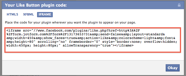 copy the facebook like button code
